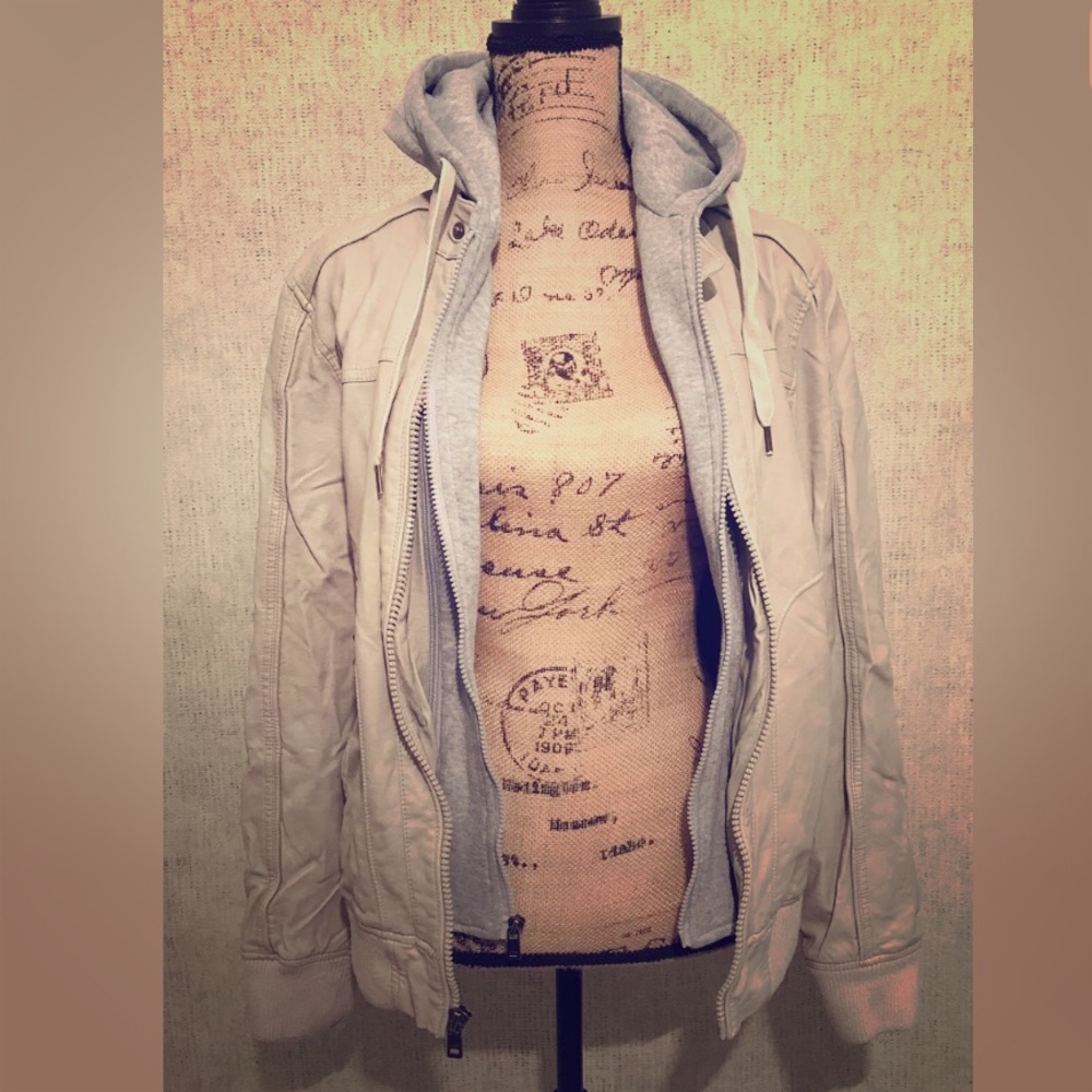 🌺 GUESS Ivory Hooded Double Zip Biker Jacket Coat